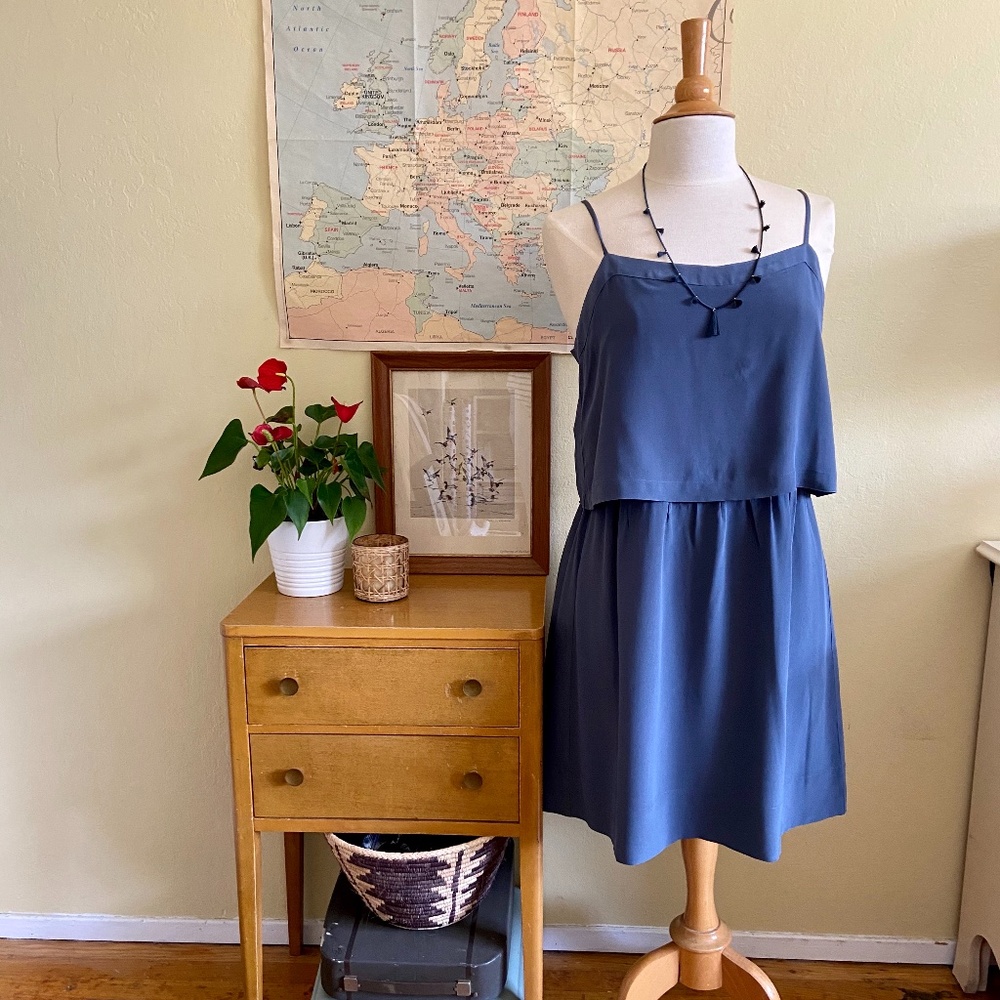 Madewell Slate Blue Silk Overlay Cami Mini